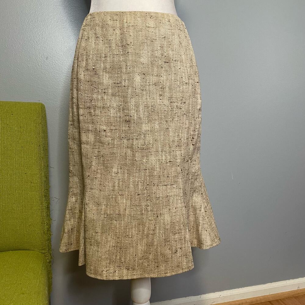 Eccoci Tan Tweed Silk Blend A-Line Knee Length Skirt 4